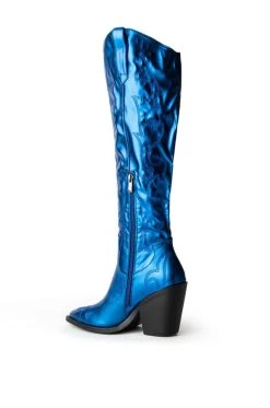 AZALEA WANG AFTER PARTY METALLIC WESTERN BOOT IN BLUE -AKIRA salestore azalea wang after party metallic western boot in blue blue 4 4