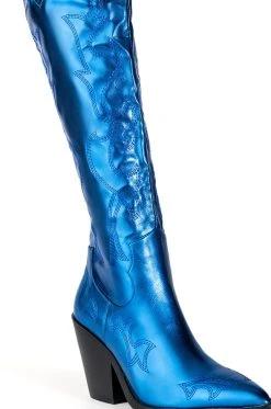AZALEA WANG AFTER PARTY METALLIC WESTERN BOOT IN BLUE -AKIRA salestore azalea wang after party metallic western boot in blue blue 5 5