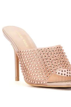 AZALEA WANG ALL ME RHINESTONE EMBELLISHED NUDE MULE -AKIRA salestore azalea wang all me rhinestone embellished nude mule nude 5 5