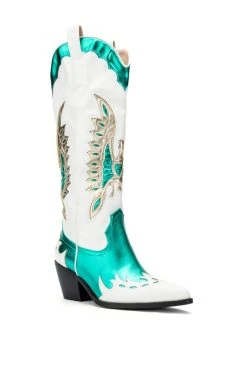 AZALEA WANG SHOW ME OFF COWBOY BOOT IN GREEN -AKIRA salestore azalea wang alpoline wedge boot in green green 3 3