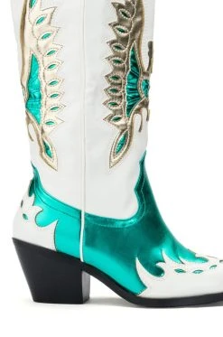 AZALEA WANG SHOW ME OFF COWBOY BOOT IN GREEN -AKIRA salestore azalea wang alpoline wedge boot in green green 5 5