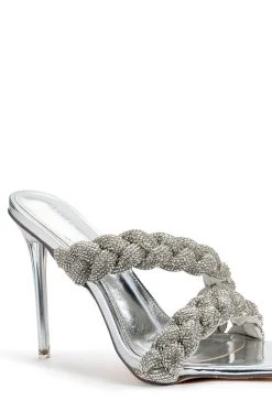 AZALEA WANG ANNABELLE EMBELLISHED STILETTO SANDAL IN SILVER -AKIRA salestore azalea wang annabelle embellished stiletto sandal in silver silver 5 5