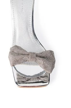 AZALEA WANG APATE EMBELLISHED BOW SANDAL IN SILVER -AKIRA salestore azalea wang apate embellished bow sandal in silver silver 5 5