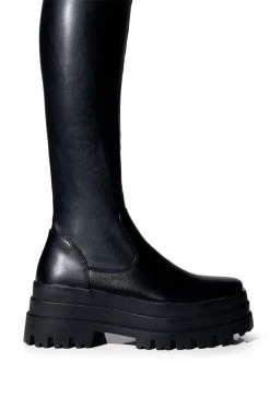 AZALEA WANG ARETHA STRETCH BOOT WITH 4 WAY STRETCH IN BLACK -AKIRA salestore azalea wang aretha stretch boot in black black 5 5