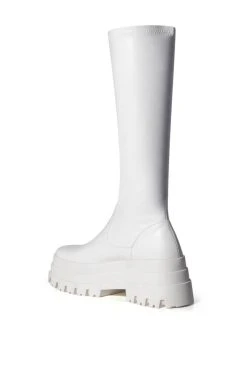 AZALEA WANG ARETHA STRETCH BOOT WITH 4 WAY STRETCH IN WHITE -AKIRA salestore azalea wang aretha stretch boot in white white 4 4