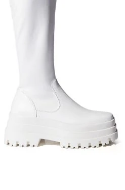 AZALEA WANG ARETHA STRETCH BOOT WITH 4 WAY STRETCH IN WHITE -AKIRA salestore azalea wang aretha stretch boot in white white 5 5