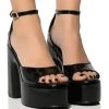 AZALEA WANG BALI GLITTER CHUNKY SANDAL IN BLACK PATENT