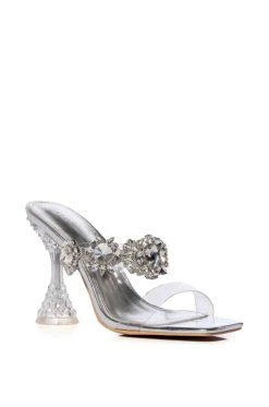 AZALEA WANG BARBADOS CHUNKY MULE JEWEL PUMP IN SILVER -AKIRA salestore azalea wang barbados chunky mule jewel pump in silver silver 3 3