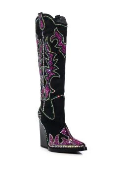 AZALEA WANG BILLINGS EMBELLISHED WESTERN BOOT IN BLACK -AKIRA salestore azalea wang billings embellished western boot in black black 3 3
