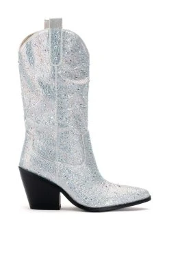AZALEA WANG BOOSTS SILVER EMBELLISHED WESTERN BOOT -AKIRA salestore azalea wang boosts silver embellished western boot white 3 3