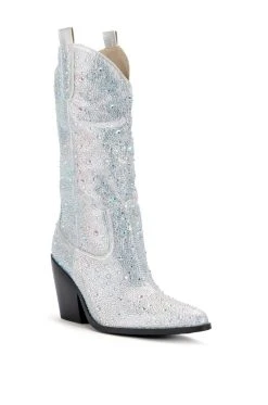 AZALEA WANG BOOSTS SILVER EMBELLISHED WESTERN BOOT -AKIRA salestore azalea wang boosts silver embellished western boot white 5 5