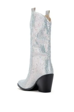 AZALEA WANG BOOSTS SILVER EMBELLISHED WESTERN BOOT -AKIRA salestore azalea wang boosts silver embellished western boot white 6 6
