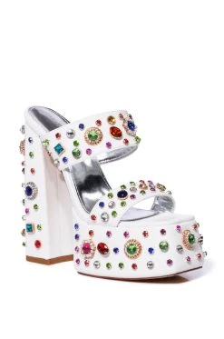 AZALEA WANG BREEZE EMBELLISHED CHUNKY SANDAL IN WHITE -AKIRA salestore azalea wang breeze embellished chunky sandal in white white 3 3