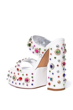 AZALEA WANG BREEZE EMBELLISHED CHUNKY SANDAL IN WHITE -AKIRA salestore azalea wang breeze embellished chunky sandal in white white 4 4
