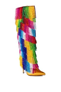 Alternative view of AZALEA WANG BRING THE PARTY KNEE HIGH BOOT WITH RAINBOW FRINGE