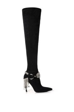 Alternative view of AZALEA WANG CAESAR KNEE HIGH RHINESTONE FRINGE BOOT IN BLACK
