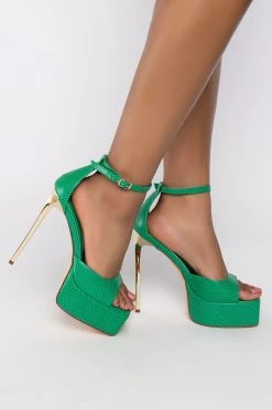 AZALEA WANG CATCH FLIGHTS NOT FEELINGS STILETTO SANDAL IN GREEN