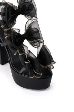 AZALEA WANG CATERINA CHUNKY SANDAL WITH BOW IN BLACK -AKIRA salestore azalea wang caterina chunky sandal with bow in black black 5 5