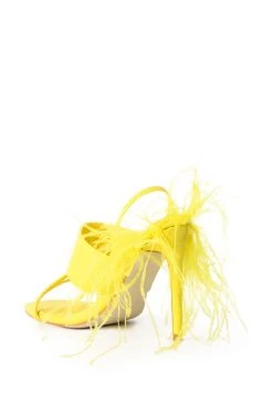 AZALEA WANG CHICK FEATHER DECOR POINTED TOE SANDAL IN YELLOW -AKIRA salestore azalea wang chick feather decor pointed toe sandal in yellow yellow 4 4