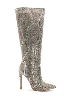 Alternative view of AZALEA WANG CLASSY RHINESTONE ENCRUSTED STILETTO BOOT IN SILVER