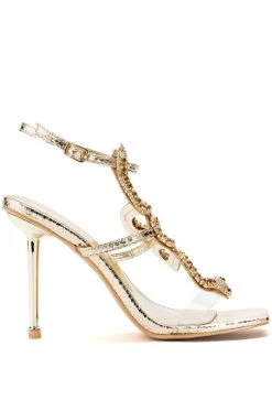 Alternative view of AZALEA WANG COBRA RHINESTONE STILETTO HEEL IN GOLD