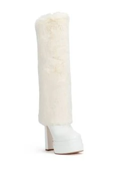 AZALEA WANG COCO FUR FOLD OVER BOOT IN WHITE -AKIRA salestore azalea wang coco fur fold over boot in white white 3 3