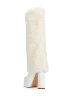 AZALEA WANG COCO FUR FOLD OVER BOOT IN WHITE -AKIRA salestore azalea wang coco fur fold over boot in white white 4 4