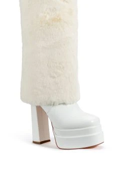 AZALEA WANG COCO FUR FOLD OVER BOOT IN WHITE -AKIRA salestore azalea wang coco fur fold over boot in white white 5 5