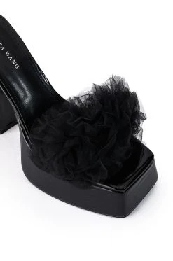 AZALEA WANG COLADA BLACK TULLE SANDAL -AKIRA salestore azalea wang colada black tulle sandal black 5 5