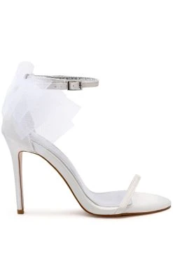 Alternative view of AZALEA WANG CORALIE STILETTO SATIN MULE SANDAL IN WHITE