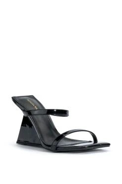 AZALEA WANG CORNELL PATENT WEDGE SANDAL IN BLACK -AKIRA salestore azalea wang cornell patent wedge sandal in black black 3 3
