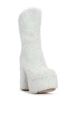 AZALEA WANG COZY CUTIE FAUX FUR CHUNKY PLATFORM BOOT IN WHITE -AKIRA salestore azalea wang cozy cutie faux fur chunky platform boot in white white 3 3