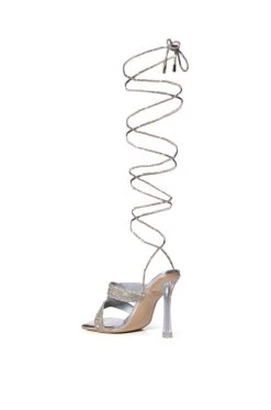 AZALEA WANG DELPHINE RHINESTONE LACE UP SANDAL IN SILVER -AKIRA salestore azalea wang delphine rhinestone lace up sandal in silver silver 6 6