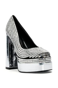 AZALEA WANG DISCO NIGHTS CHUNKY PLATFORM PUMPS IN SILVER -AKIRA salestore azalea wang disco nights chunky platform pumps in silver silver 3 3