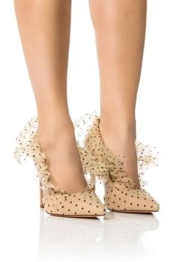 AZALEA WANG DISCREET TULLE POLKA DOT PUMP IN NUDE -AKIRA salestore azalea wang discreet tulle polka dot pump in nude nude 1 1