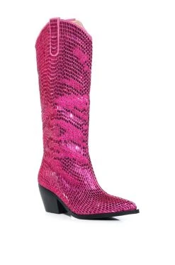 AZALEA WANG DRIVEN RHINESTONE WESTERN BOOT IN FUCHSIA -AKIRA salestore azalea wang driven rhinestone western boot in fuchsia fuchsia 3 3 c1