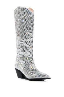 AZALEA WANG DRIVEN RHINESTONE WESTERN BOOT IN SILVER -AKIRA salestore azalea wang driven rhinestone western boot in silver silver 3 3