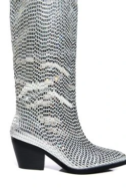 AZALEA WANG DRIVEN RHINESTONE WESTERN BOOT IN SILVER -AKIRA salestore azalea wang driven rhinestone western boot in silver silver 5 5