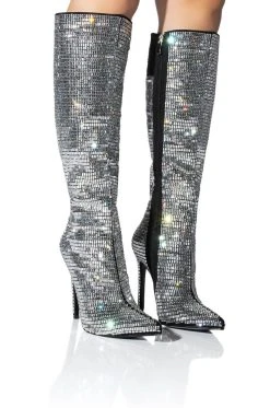 AZALEA WANG ELOISE RHINESTONE STILETTO BOOT IN SILVER