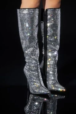 AZALEA WANG ELOISE RHINESTONE STILETTO BOOT IN SILVER -AKIRA salestore azalea wang eloise rhinestone stiletto boot in silver silver 1 1 c1