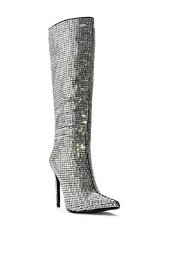 AZALEA WANG ELOISE RHINESTONE STILETTO BOOT IN SILVER -AKIRA salestore azalea wang eloise rhinestone stiletto boot in silver silver 3 3