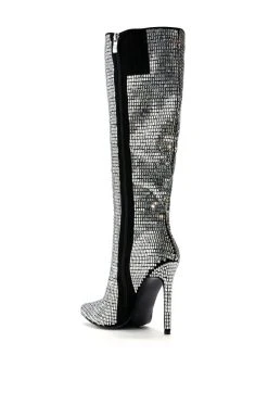 AZALEA WANG ELOISE RHINESTONE STILETTO BOOT IN SILVER -AKIRA salestore azalea wang eloise rhinestone stiletto boot in silver silver 4 4