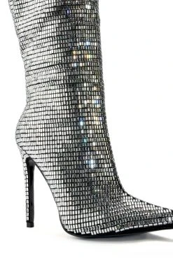AZALEA WANG ELOISE RHINESTONE STILETTO BOOT IN SILVER -AKIRA salestore azalea wang eloise rhinestone stiletto boot in silver silver 5 5