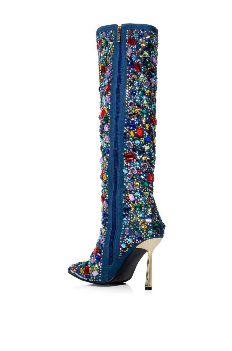 AZALEA WANG EMBER RHINESTONE DENIM STILETTO BOOT IN MULTI 4 AZALEA WANG EMBER RHINESTONE DENIM STILETTO BOOT IN MULTI - Image 4
