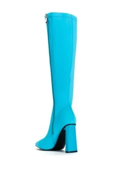 AZALEA WANG ESTATE NEOPRENE KNEE HIGH BOOT IN BLUE -AKIRA salestore azalea wang estate neoprene knee high boot in blue blue 4 4