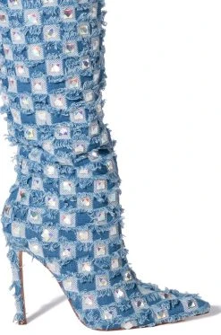 AZALEA WANG EVE DISTRESSED DENIM BOOT 10 AZALEA WANG EVE DISTRESSED DENIM BOOT -AKIRA salestore azalea wang eve distressed denim boot denim 5 5