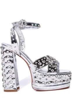 Alternative view of AZALEA WANG FRANCIE EMBELLISHED CHUNKY SANDAL IN SILVER