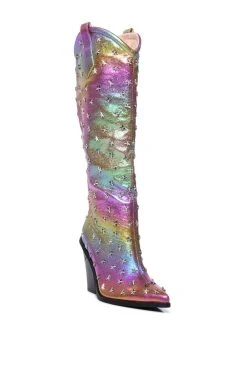 AZALEA WANG FREYA STAR STUDDED IRIDESCENT WESTERN BOOT IN PURPLE -AKIRA salestore azalea wang freya star studded iridescent western boot in purple purple 3 3