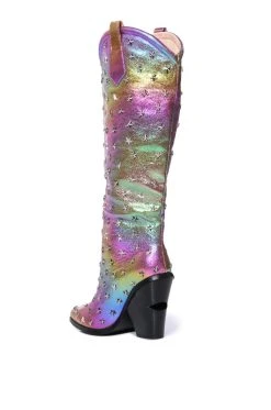AZALEA WANG FREYA STAR STUDDED IRIDESCENT WESTERN BOOT IN PURPLE -AKIRA salestore azalea wang freya star studded iridescent western boot in purple purple 4 4