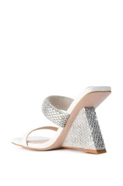 AZALEA WANG GRAHAM PATENT WEDGE EMBELLISHED SANDAL IN WHITE -AKIRA salestore azalea wang graham patent wedge embellished sandal in white white 4 4
